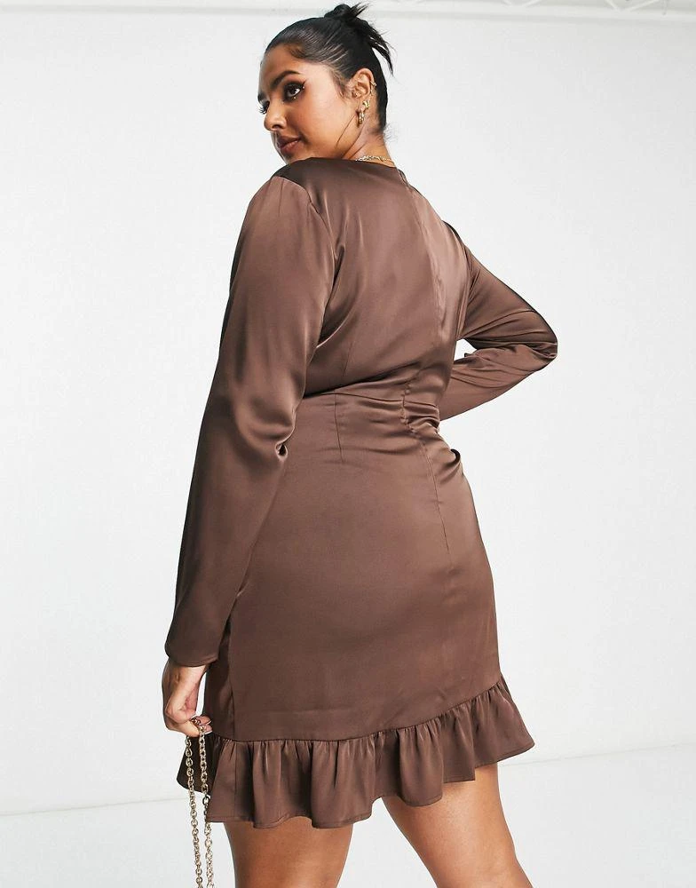 Lola May Curve Lola May Plus tie waist mini dress in chocolate brown 2