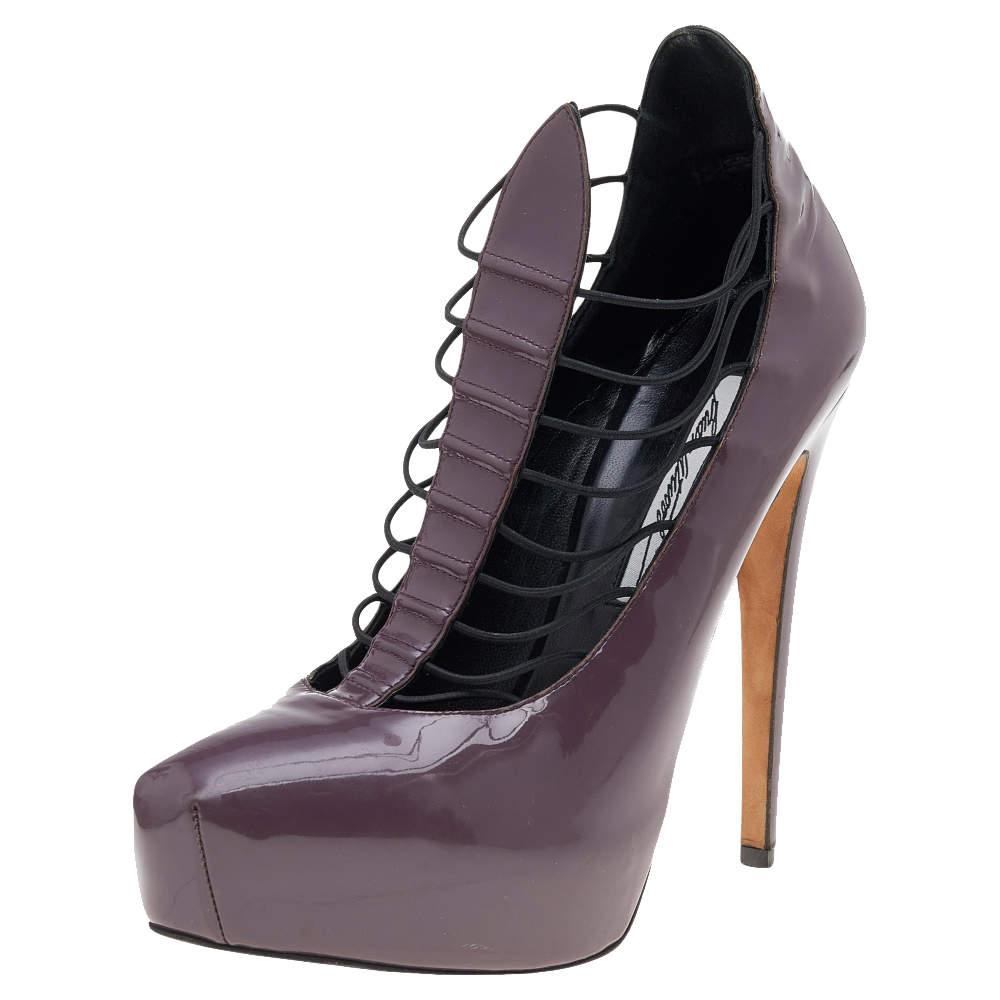 Brian Atwood Brian Atwood Mauve Patent Leather Cage Platform Pumps Size 39