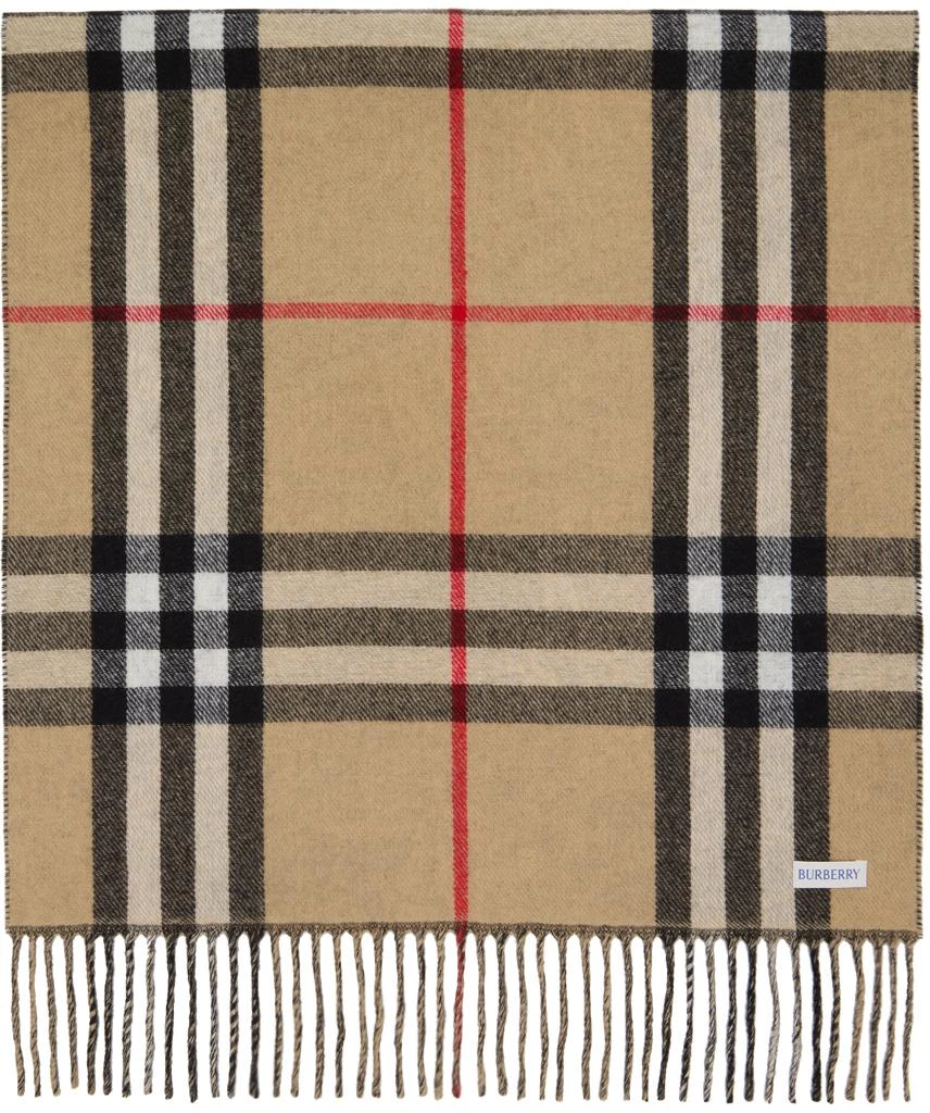 Beige Square Scarf with EKD Patch and Check Motif