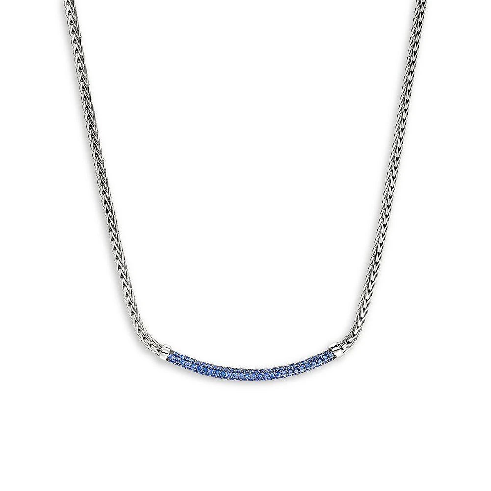 JOHN HARDY Sterling Silver JH Essentials Blue Sapphire Pavé Curved Bar Necklace, 16-18" 1