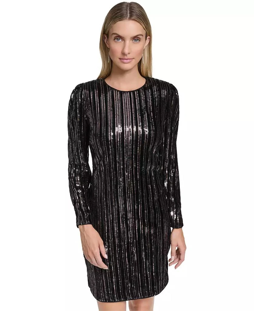 Calvin Klein Women's Sequin Detail Dress - Black/Taupe - Size 4
