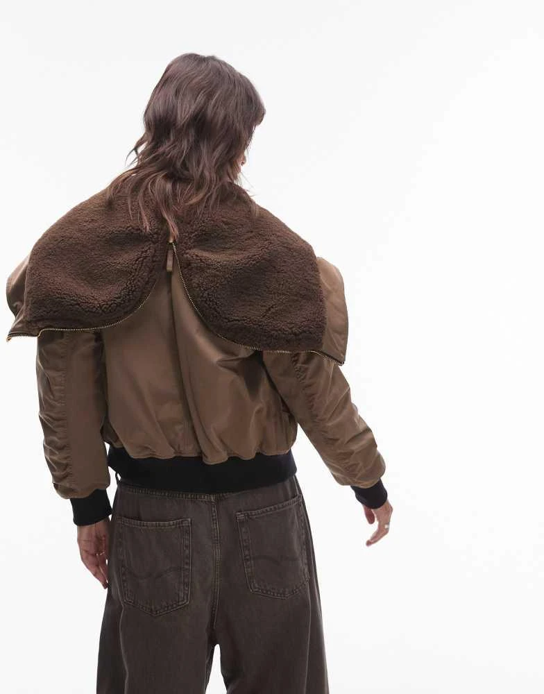 Mango Mango borg detail short puffer coat in khaki 2