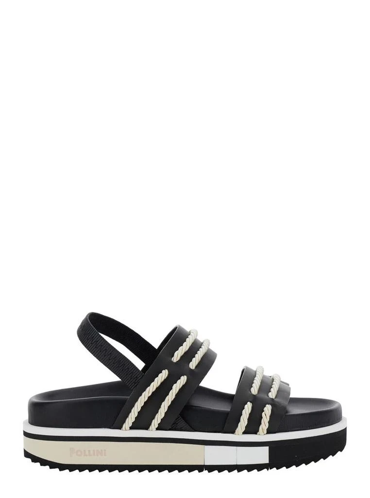 POLLINI Black Sandals With Elastic Strap And Criss-Crossed Details On The Front In Leather Woman 1