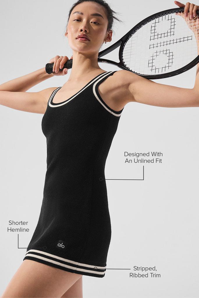 Alo Tennis Club Sweater Knit Dress - Black/Ivory - Dresses