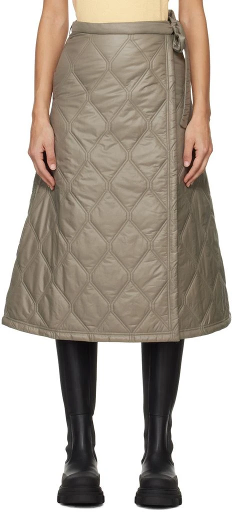 Ganni Brown Quilted Midi Skirt 1