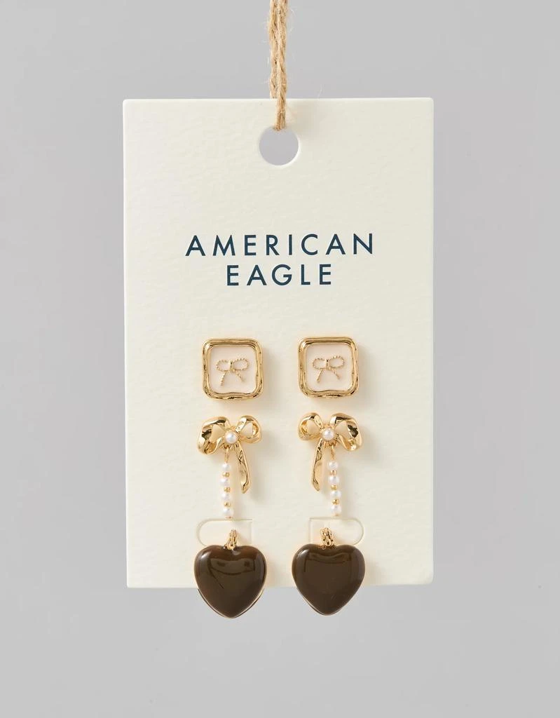 AE AEO Brown Heart & Bow Earrings 3-Pack 1