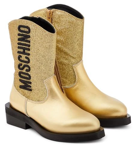 Moschino Logo glitter leather cowboy boots