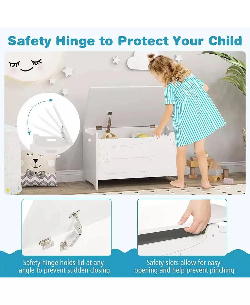 Costway Kids Toy Box with Safety Hinge Wood Storage Chest Flip-Top Storage Organizer 9