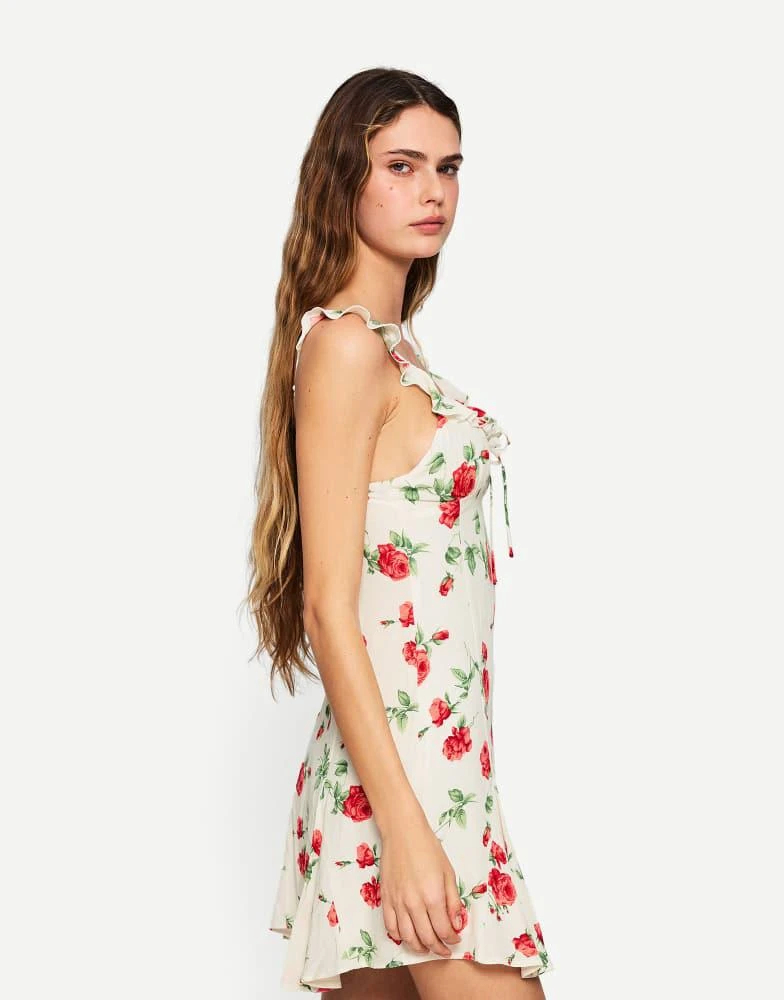 Bershka Bershka printed strappy mini dress in white 3