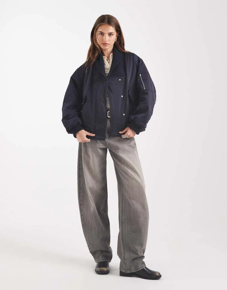 ASOS ASOS DESIGN knitted collar bomber jacket in navy 2