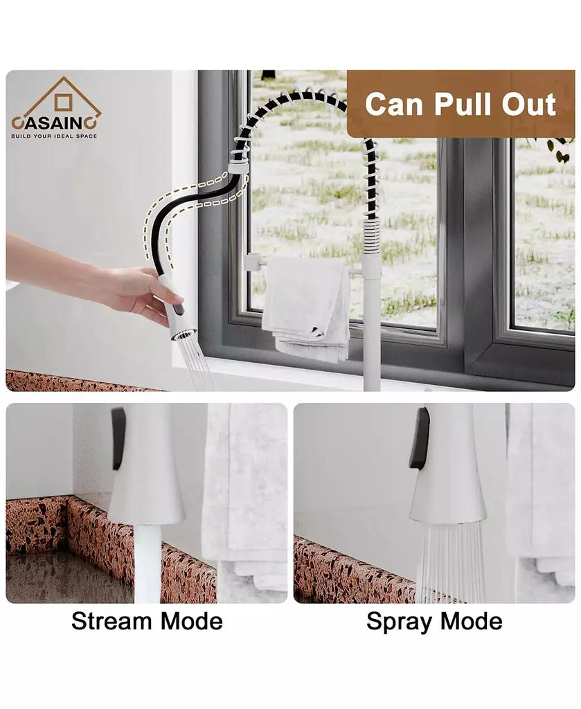 CASAINC Spring Pull Down Sprayer Kitchen Faucet with Dual-Function Spray Head and Deck Plate 5