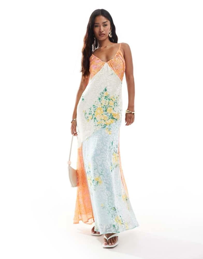 ASOS ASOS DESIGN jacquard spliced mixed print  cami maxi dress 1