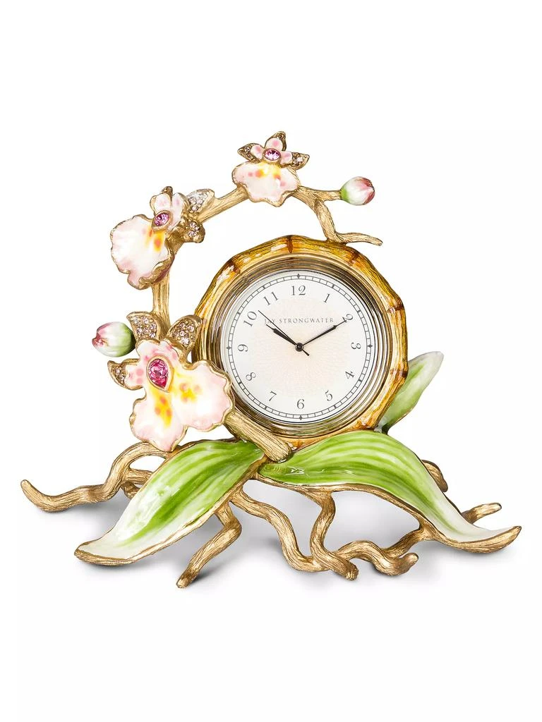 Jay Strongwater Bloomsbury Tara 14K Goldplated, Porcelain, Enamel & Swarovski Crystal Orchid Clock 1