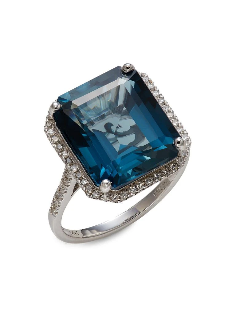 Effy 14K White Gold, London Blue Topaz 
0.31 TCW Diamond Cocktail Ring