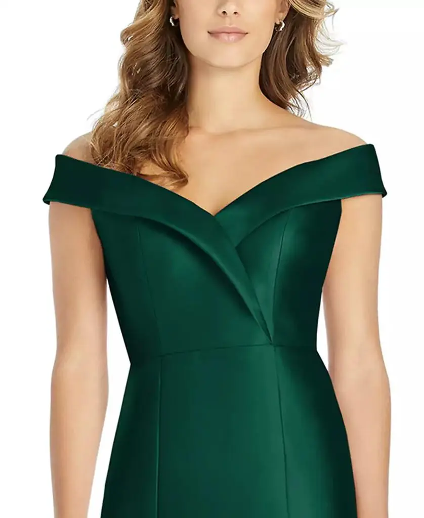 alfred sung green dress Alfred Sung Satin Fit And Flare Maxi Dress With Shoulder Bows In Green