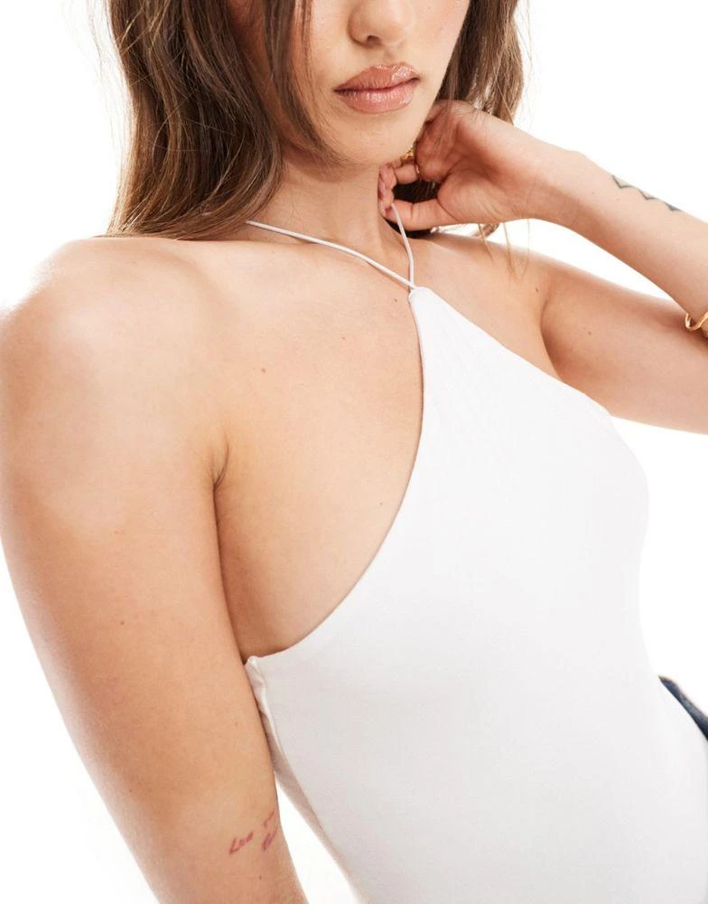 ASOS ASOS DESIGN double layer halter spaghetti strap bodysuit in white 4