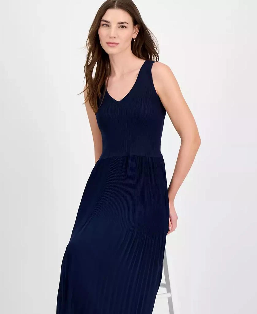 Tahari Women's Ribbed Pleated Sleeveless Fit & Flare Dress 2