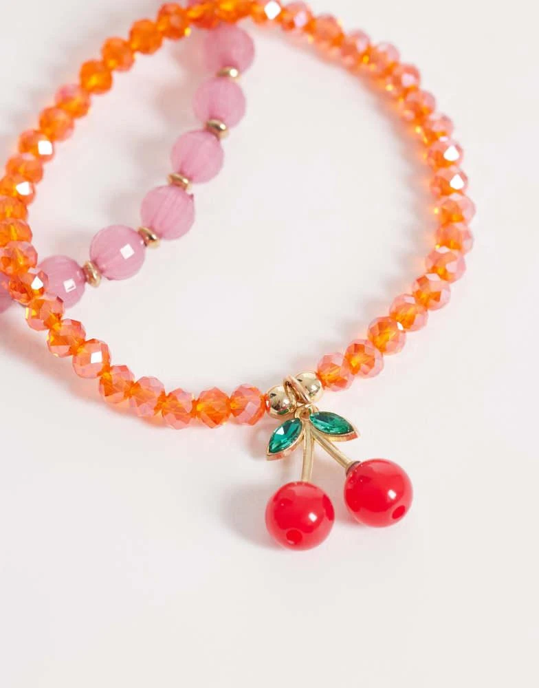South Beach South Beach 3 layered beaded cherry charm braclets in multi 3