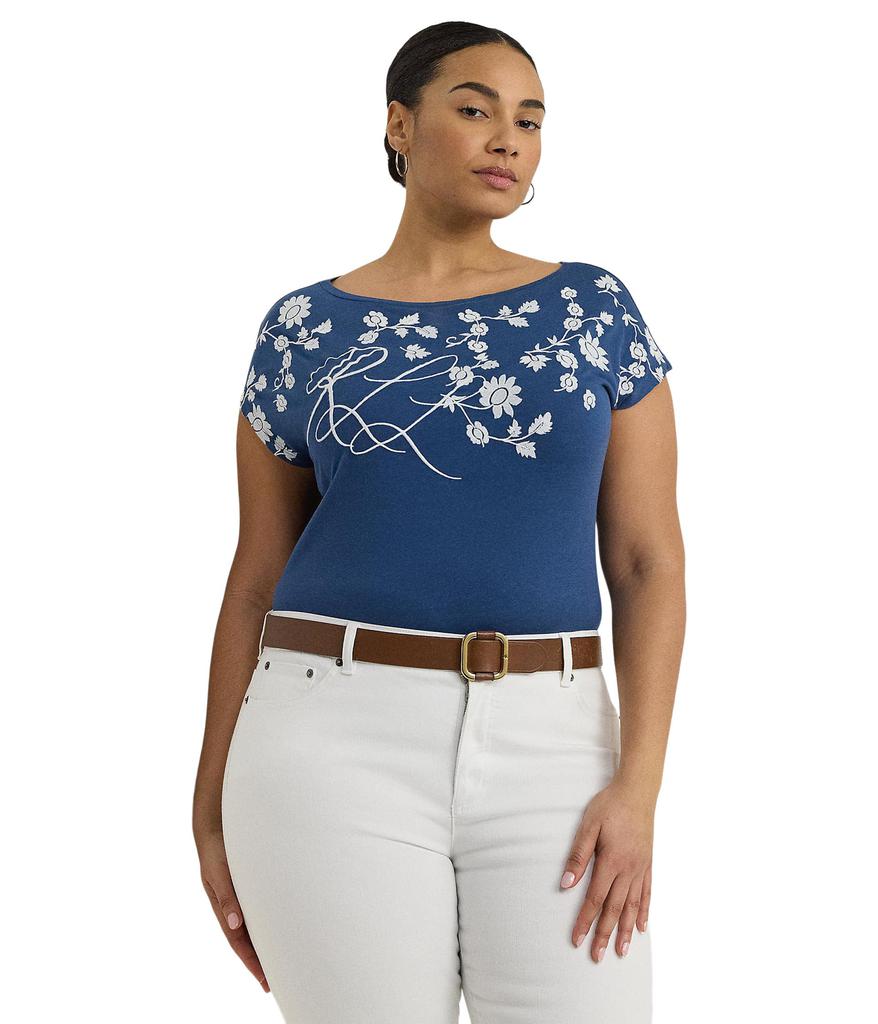 LAUREN Ralph Lauren Plus-Size Floral-Embroidered Jersey Tee