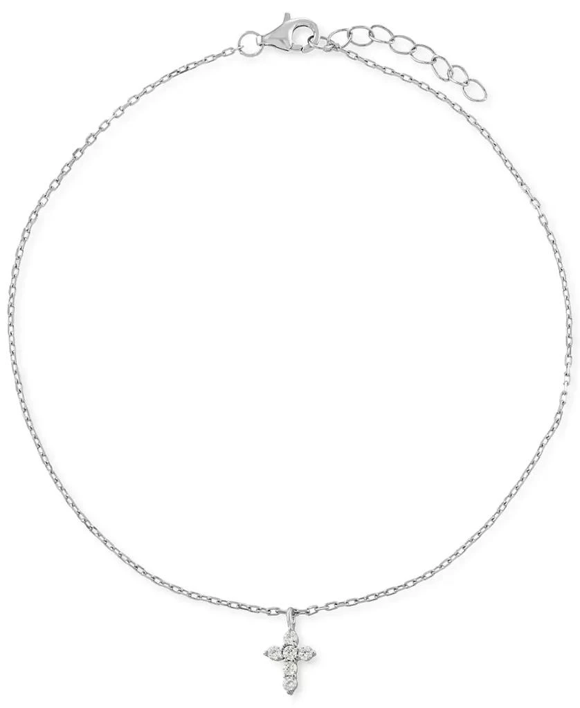 Giani Bernini Cubic Zirconia Cross Charm Ankle Bracelet in Sterling Silver, Created for Macy's 1