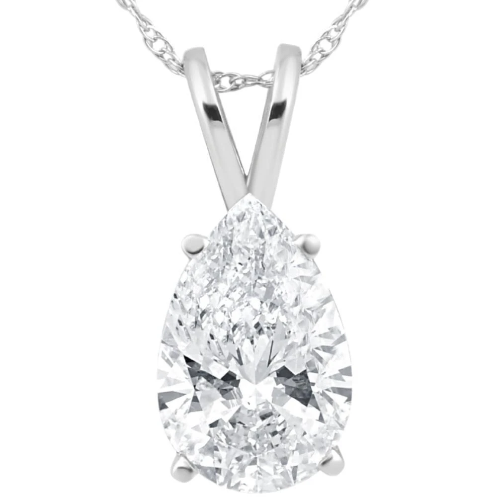 Pompeii3 Certified 4Ct Pear Shape Solitaire Lab Grown Diamond Pendant White Gold Necklace