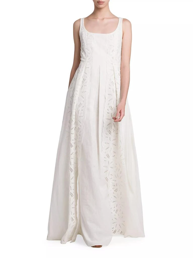 Alberta Ferretti Linen-Blend Eyelet A-Line Gown 3