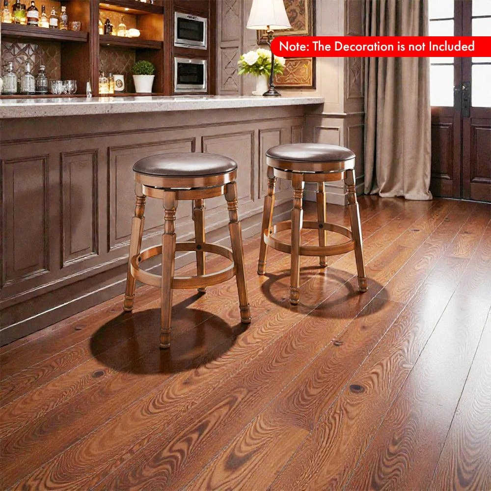 Hivvago Pair of 24-Inch Swivel Bar Chairs with Faux Leather Cushioned Seats 2