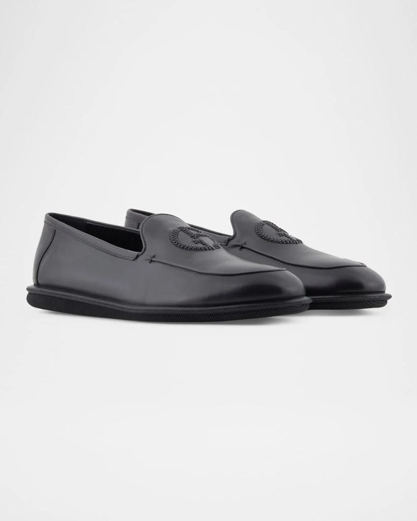 Giorgio Armani Men's Leather Monogram Smoking Slippers 2
