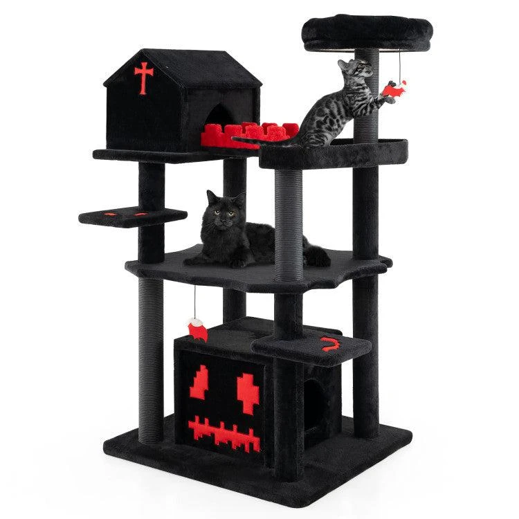Hivvago Gothic Cat Tree 49 Inch Tall Cat Tower 6-Tier Cat Activity Center With Coffin Bed 2