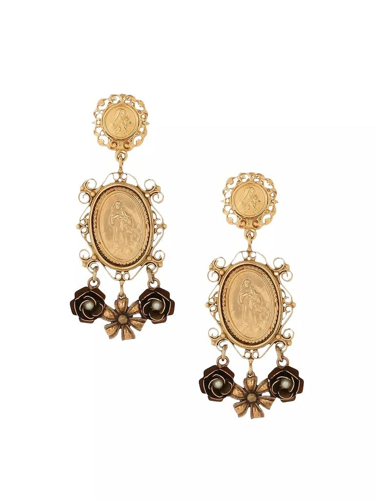 Dolce & Gabbana Goldtone &amp; Imitation Pearl Medallion Clip-On Drop Earrings 1