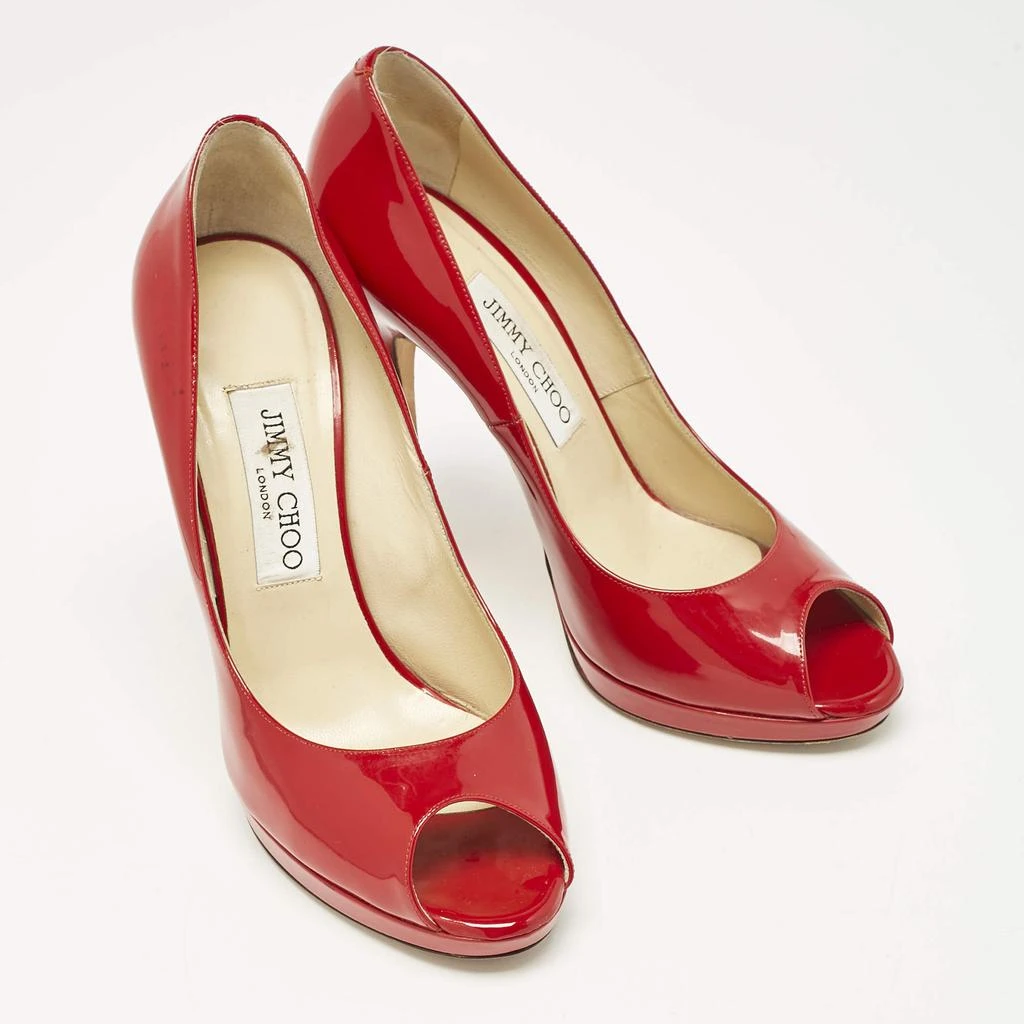 Jimmy Choo Jimmy Choo Red Patent Leather Quiet Peep Toe Pumps Size 38 4