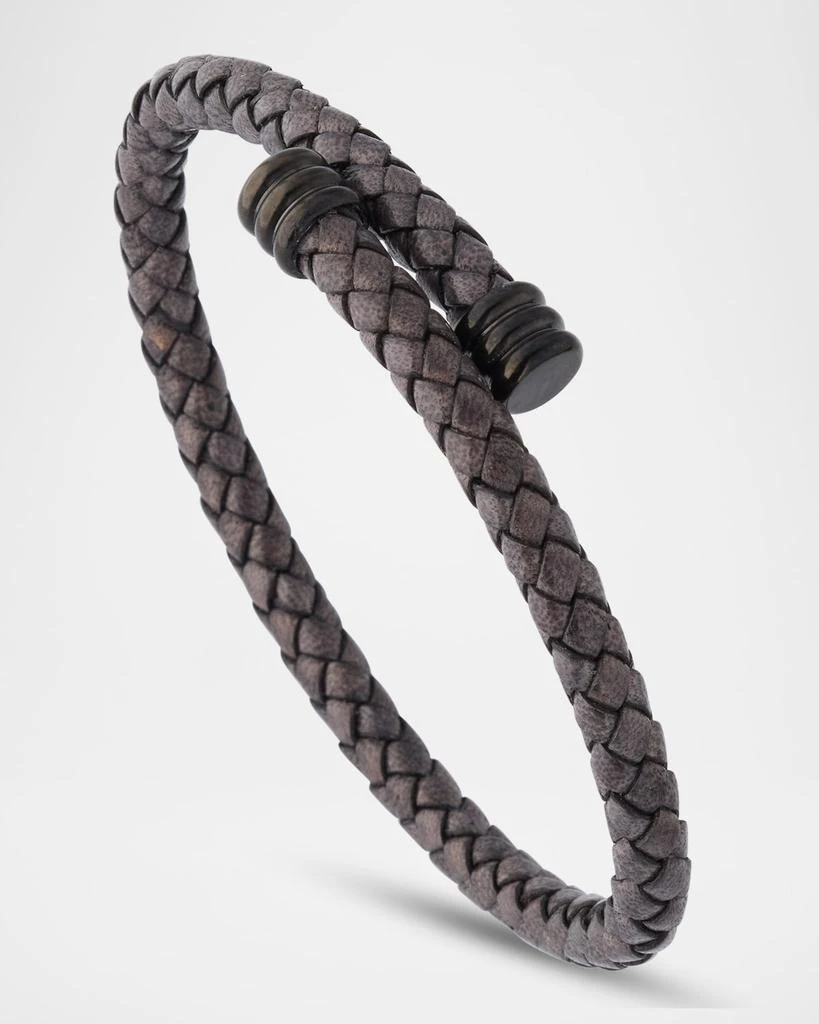 LINK UP Men's Flexible Braided Leather Bracelet with Stainless Steel 3