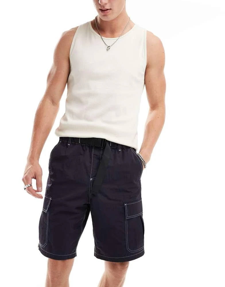 ASOS ASOS DESIGN cargo short with belt detail in navy 1