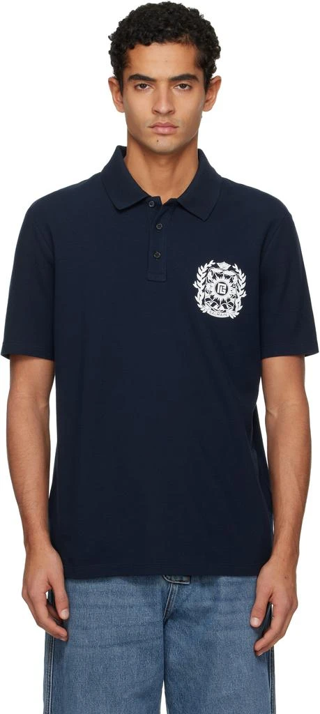 Balmain Navy �Écusson Print Cotton Polo 1