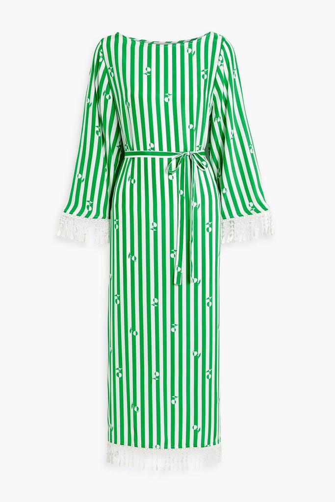 HVN Andrea fringed striped silk maxi dress