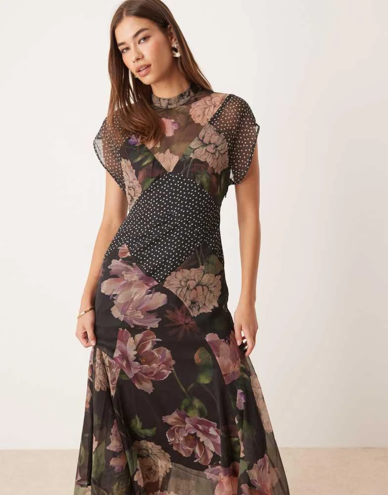white christmas dresses ASOS DESIGN Satin High Drape Neck Maxi With Long Sleeves In Navy