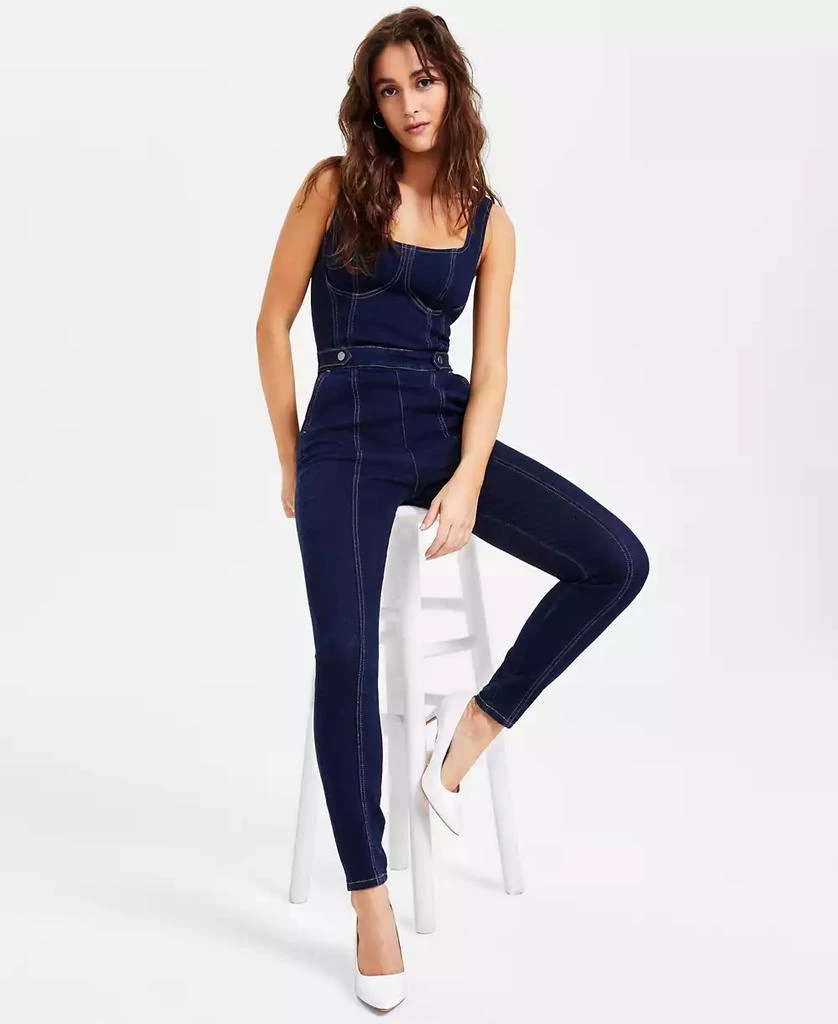 GUESS Women's Carla Denim Sleeveless Corset-Structure Jumpsuit 2