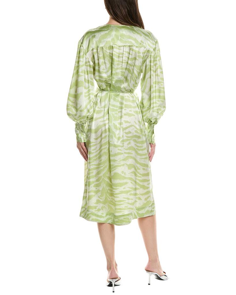 Ganni Drop-Shoulder V-Neck Silk-Blend Maxi Dress
