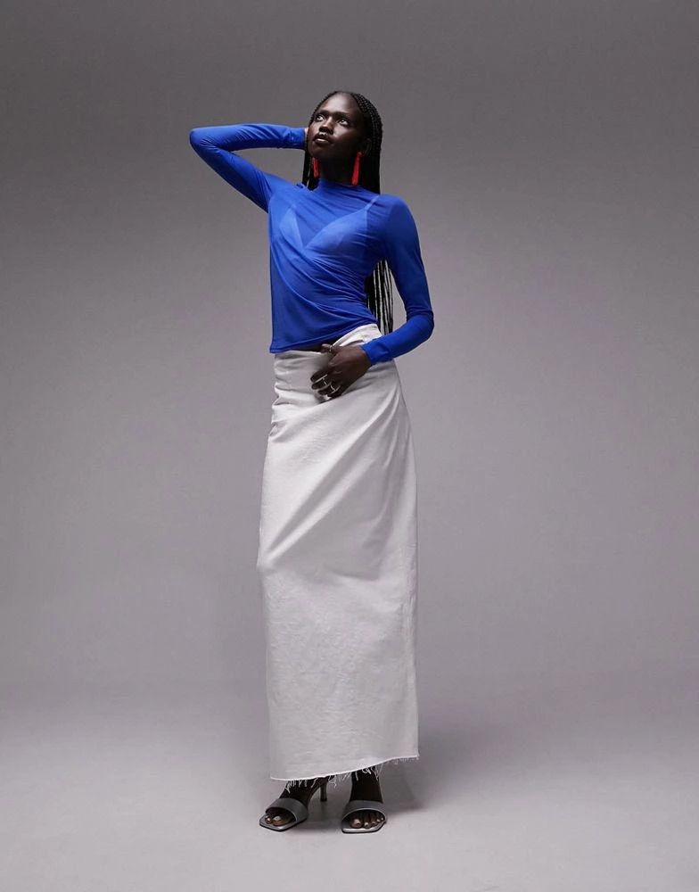 Topshop Topshop mesh plain  high neck long sleeve top in colbalt 4