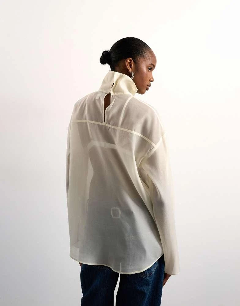 Topshop Topshop funnel neck long sleeve organza top in champagne 3