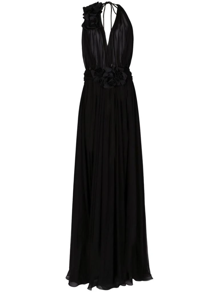 Dolce & Gabbana Women's Long Silk Chiffon Dress With Floral Appliqué 1