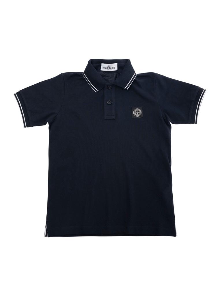 Stone Island Junior Dark Blue Polo Shirt With Classic Collar And Chest Logo Patch In Cotton Boy