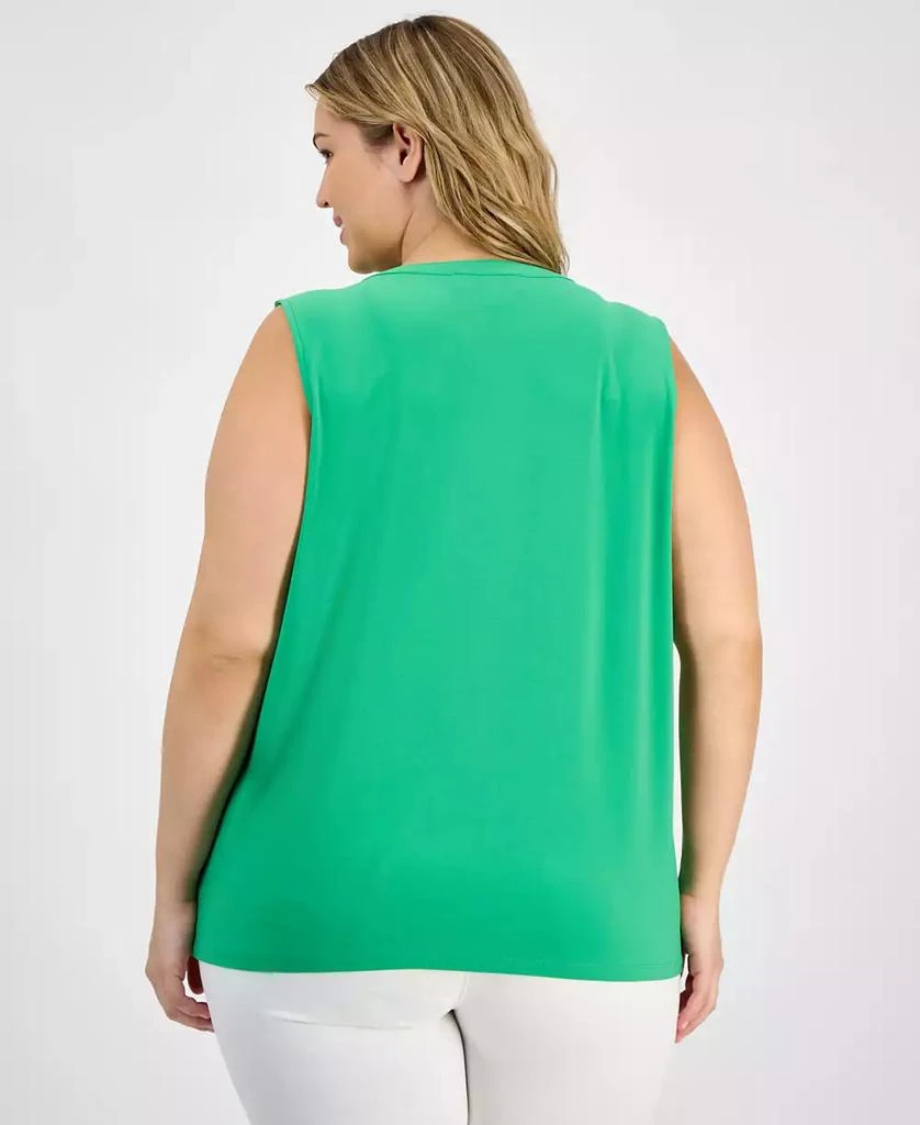 Kasper Plus Size Sleeveless Pleat-Neck Keyhole Top 2