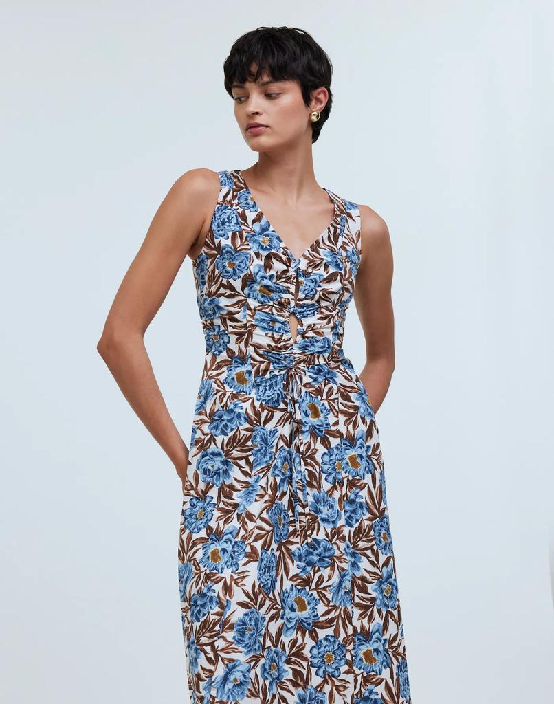 Madewell Sleeveless V-Neck Midi Dress in Floral