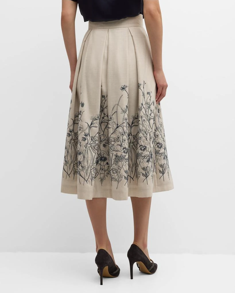 Eleventy Pleated Floral-Embroidered Midi Skirt 4