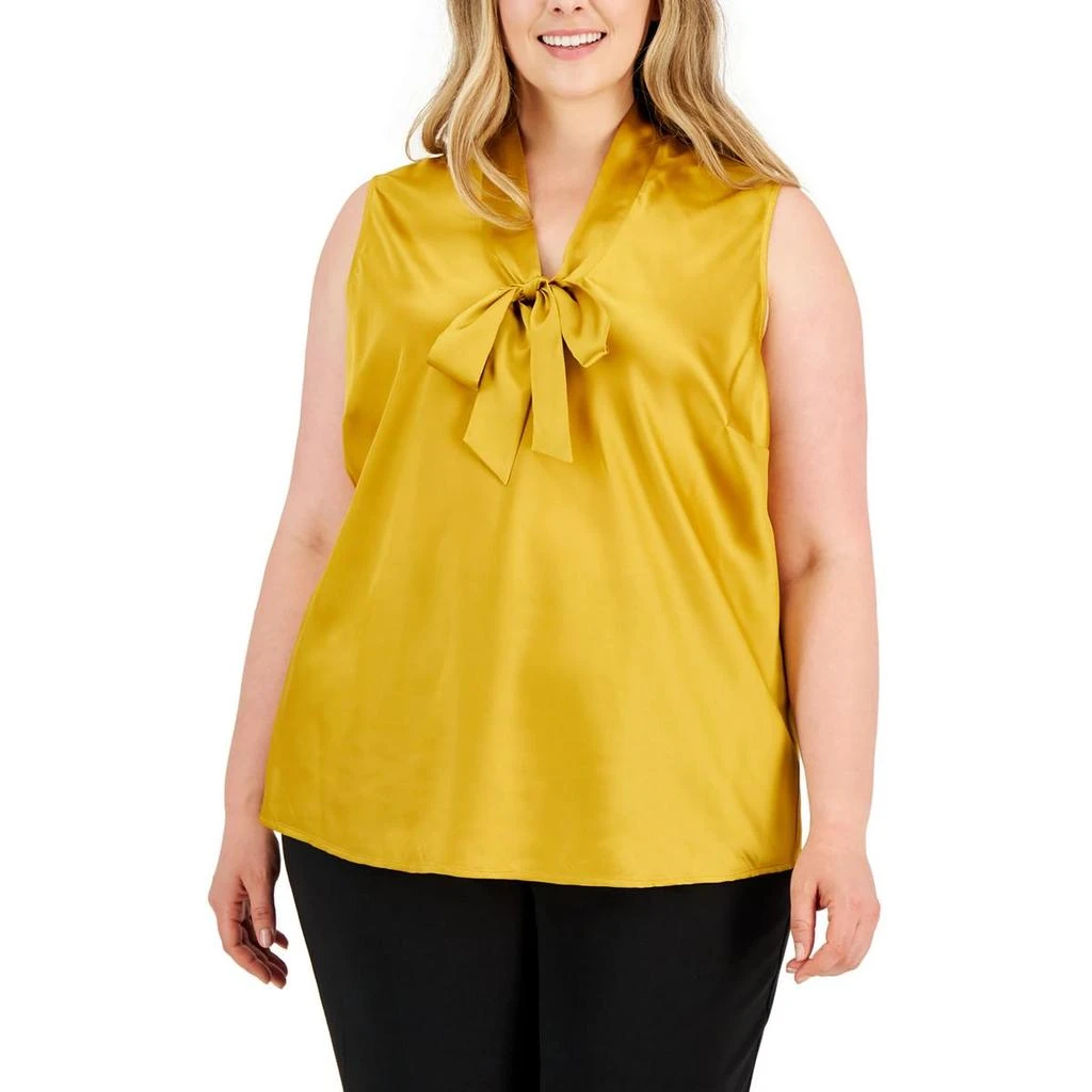 Kasper Plus Womens Tie Front Dressy Blouse 7
