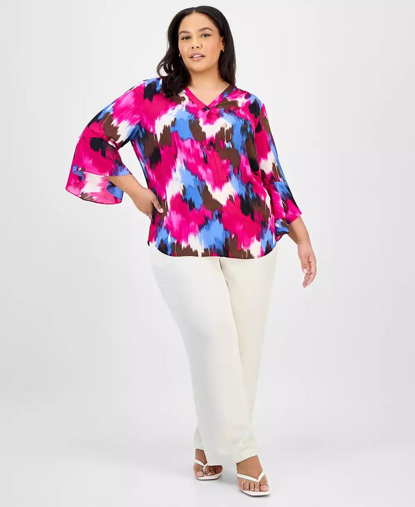 JONES NEW YORK Plus Size Printed Flutter-Sleeve Blouse