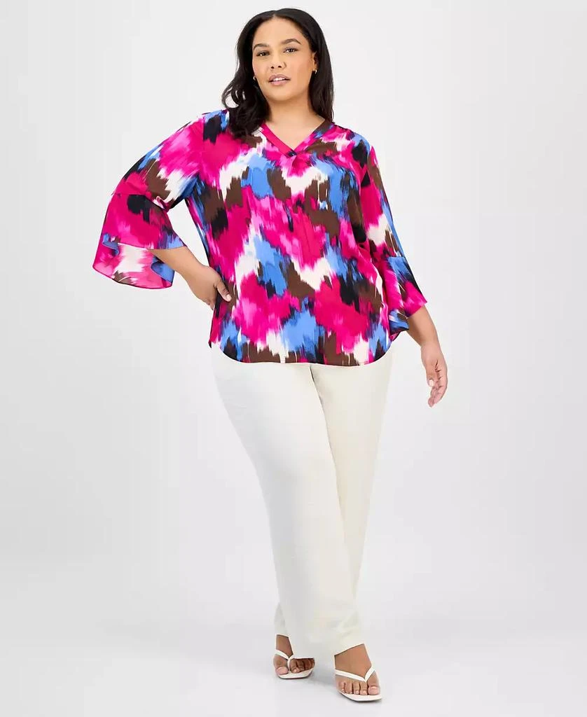 JONES NEW YORK Plus Size Printed Flutter-Sleeve Blouse 2
