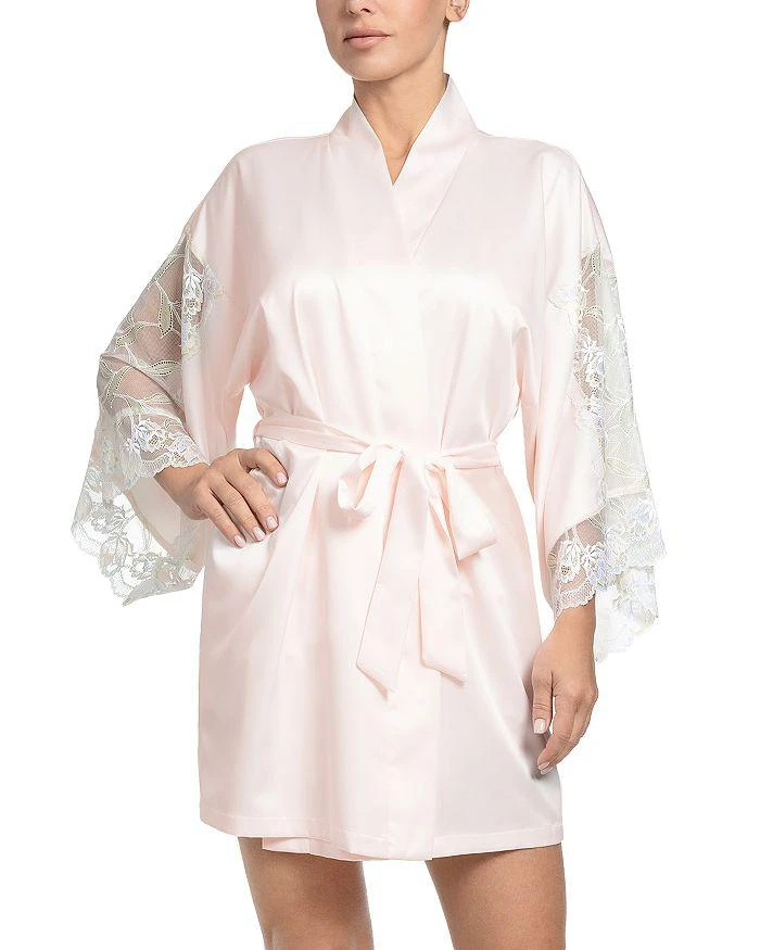 In Bloom Stretch Matte Satin Two Tone Lace Wrap Robe 1