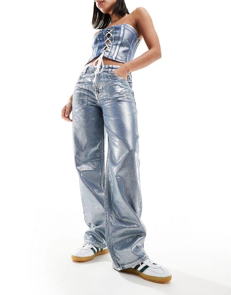 ASOS ASOS DESIGN  baggy  jean in metallic silver 1